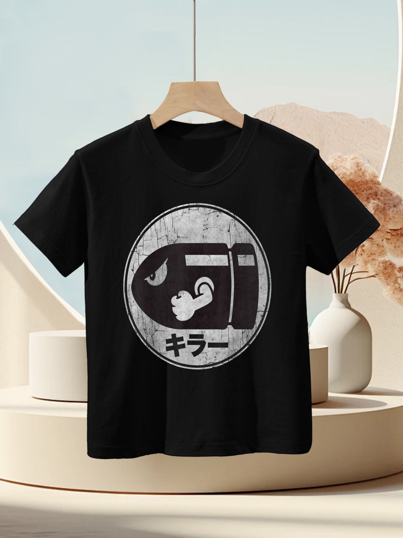 Super Mario Bullet Bill Distressed Kanji Logo Kids T-Shirt