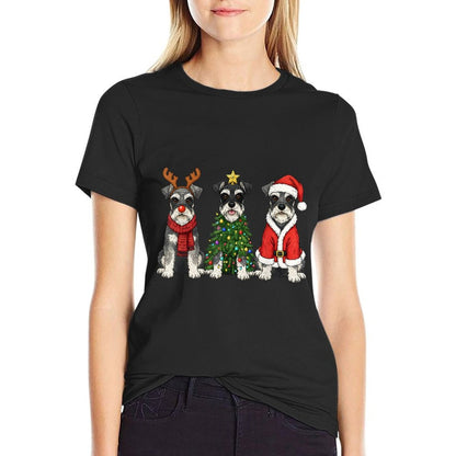 Retro Christmas Miniature Schnauzer Santa Reindeer Dog Lover  Lightweight T-Shirt