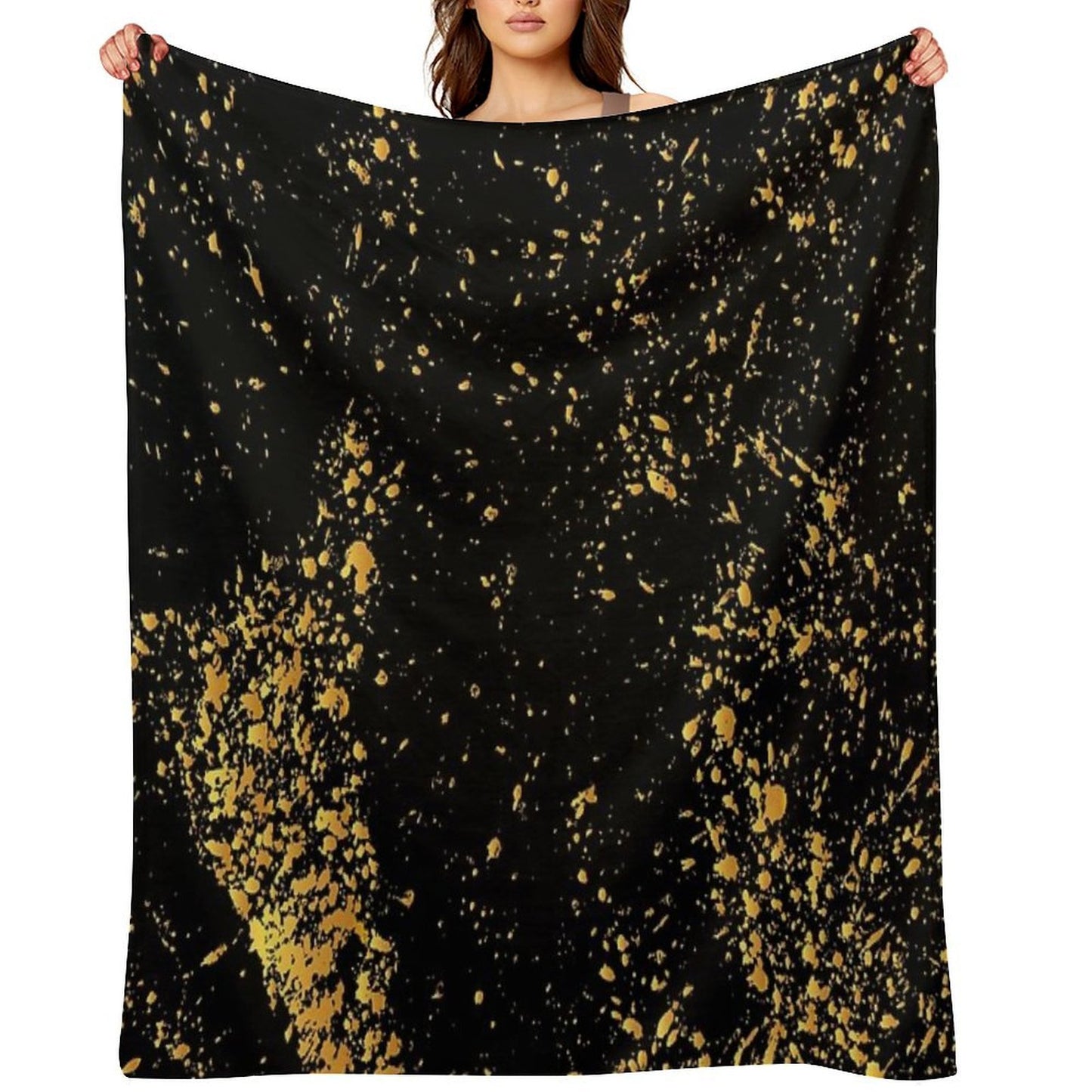 Luxurious Black-Gold Marble Throw Blanket