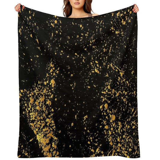 Luxurious Black-Gold Marble Throw Blanket