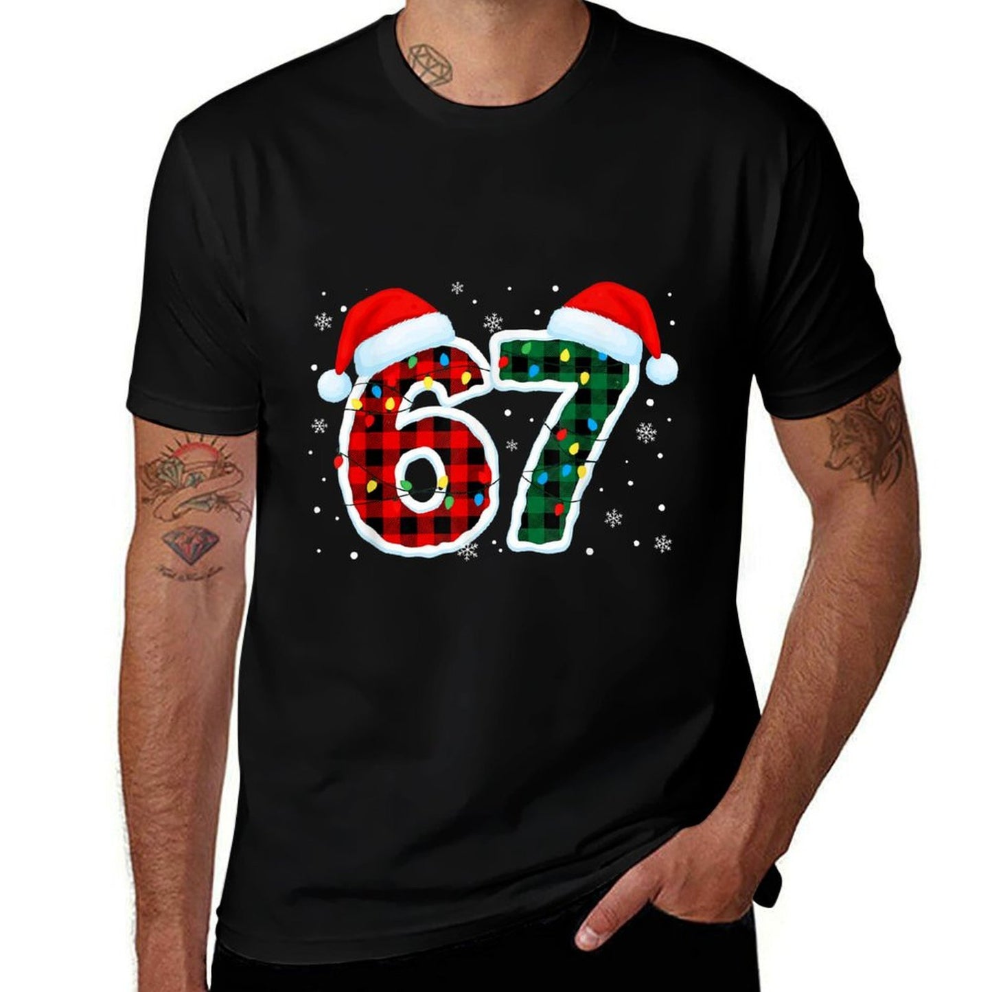 Funny 67 Six Seven Meme Christmas Pajamas Holiday Number 67  Rolled Sleeves T-Shirt