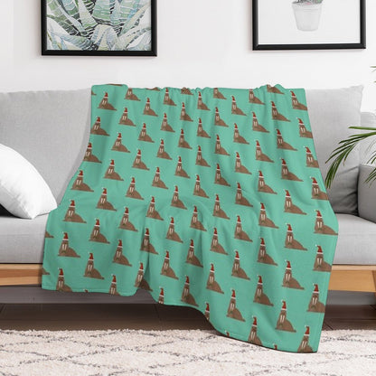 Christmas Walruses on Blue Throw Blanket