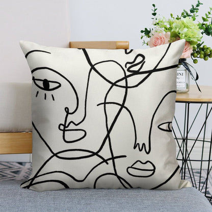Abstract Faces Linen Throw Pillow Cover