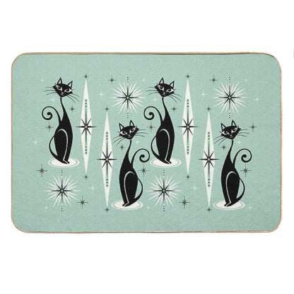 Mid Century Meow Retro Atomic Cats on Vintage Mint ©studioxtine Bath Mat