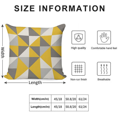 Retro Triangle Design in Yellow And Grey Soft Skin-Friendly Throw Pillow