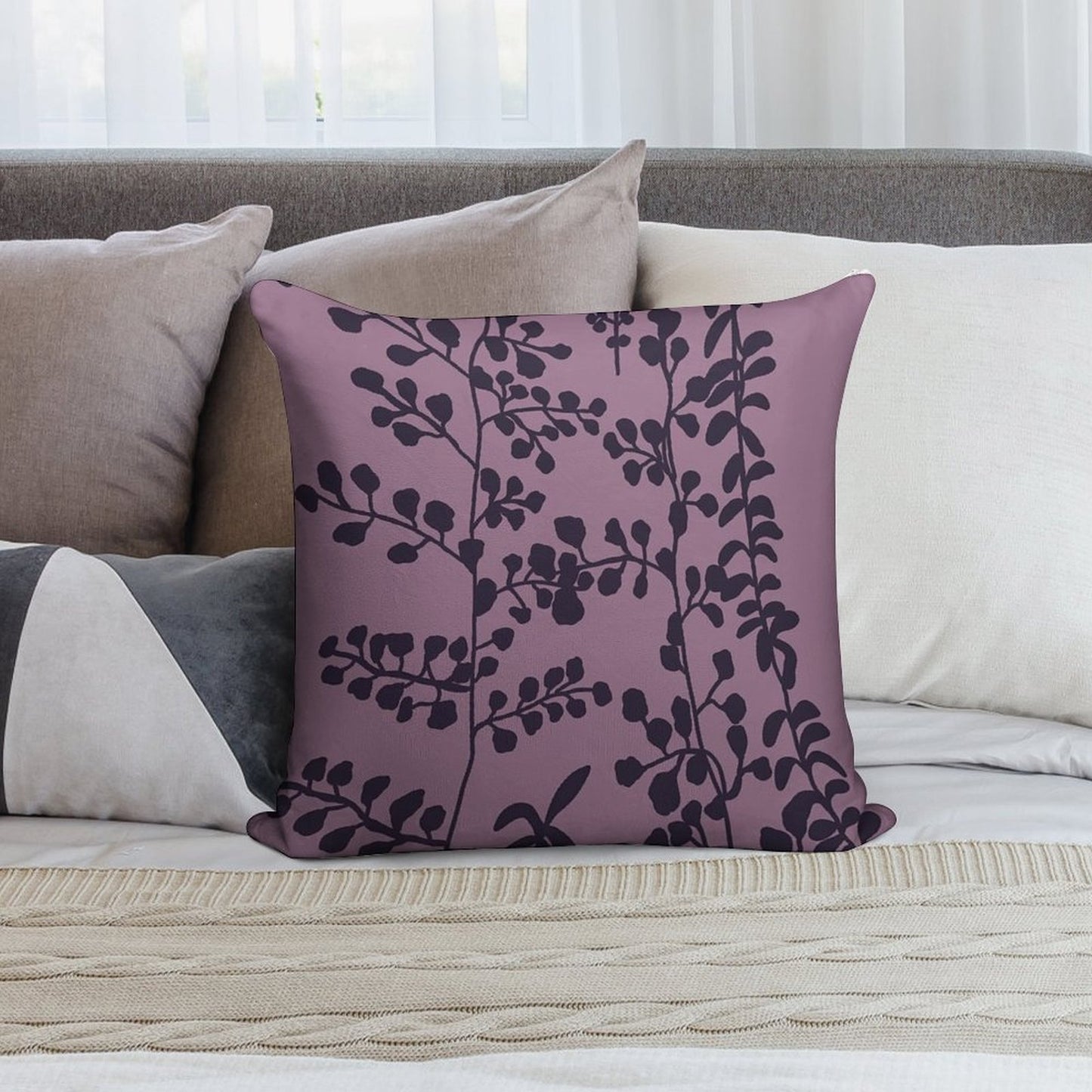 Bella’s Purple Bed Spread Print Soft Washable Throw Pillow