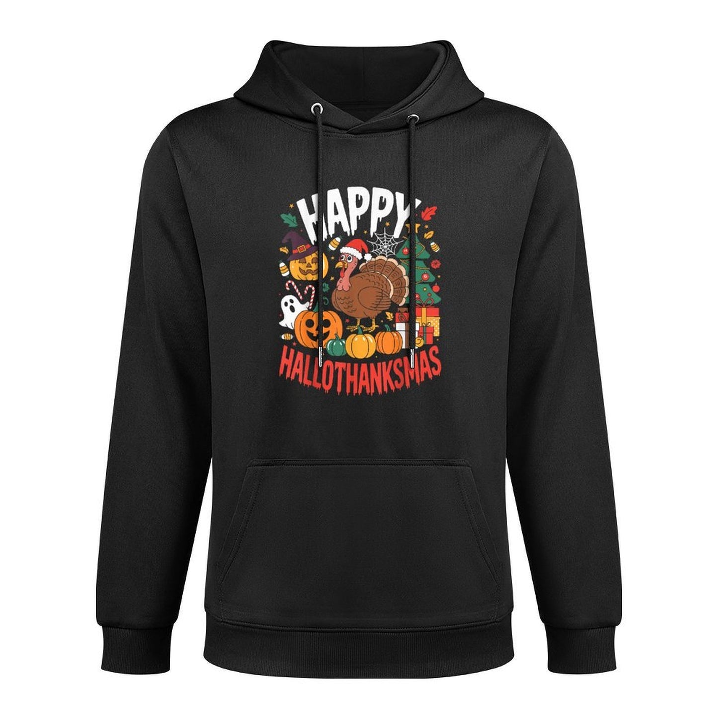 Funny Halloween Thanksgiving Christmas Happy HalloThanksMas Customizable Surface Hoodie
