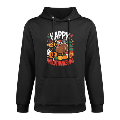 Funny Halloween Thanksgiving Christmas Happy HalloThanksMas Customizable Surface Hoodie