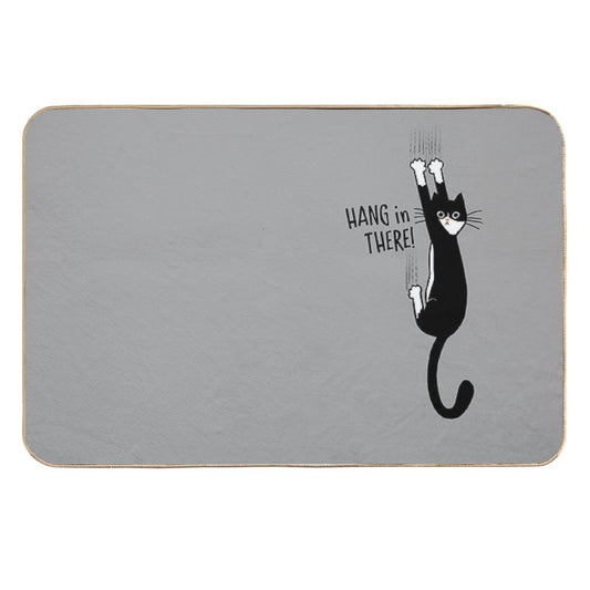 Tuxedo Cat Hanging On Hang In There! Funny Cat Hanging On With Claws  Long-Lasting Bath Mat