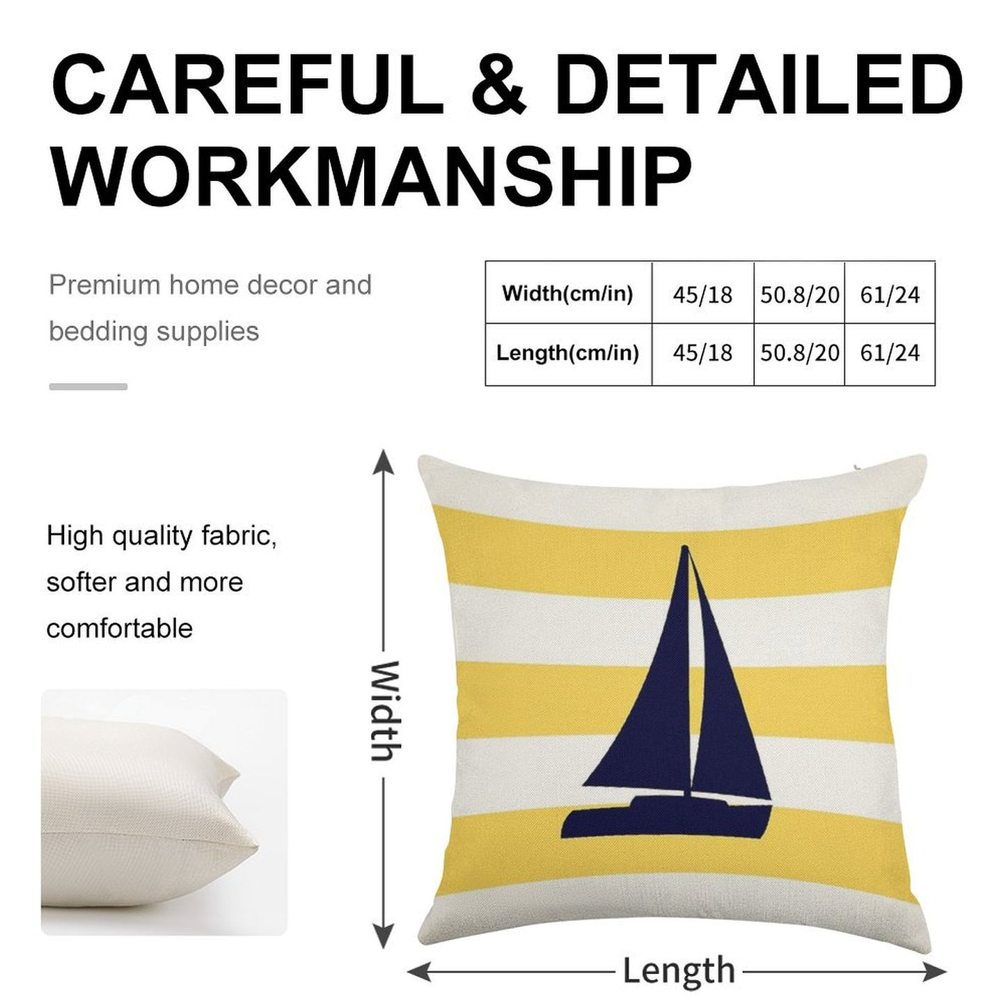 Nautical Navy Blue Sailboat On Mustard Yellow Stripes Linen Throw Pillow Cover