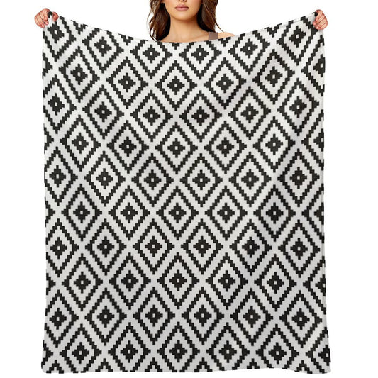 Aztec - Black on White Throw Blanket