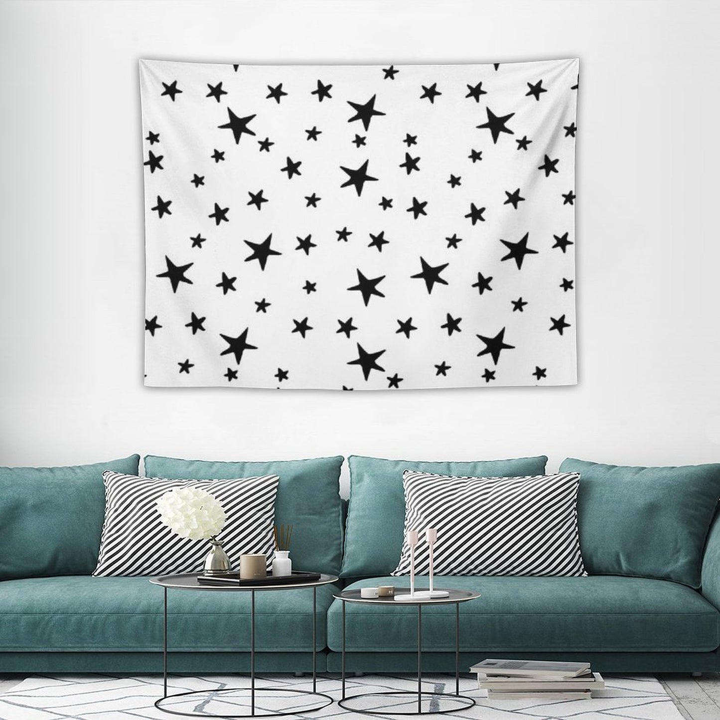 Stars - Black on White Tapestry