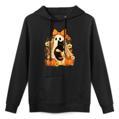 Retro Ghost Holding Cat Groovy Floral Vintage Halloween Versatile Streetwear Hoodie