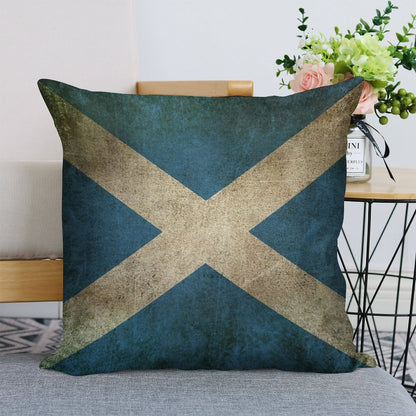Old And Worn Distressed Vintage Flag of Scotland Linen Throw Pillow Cover