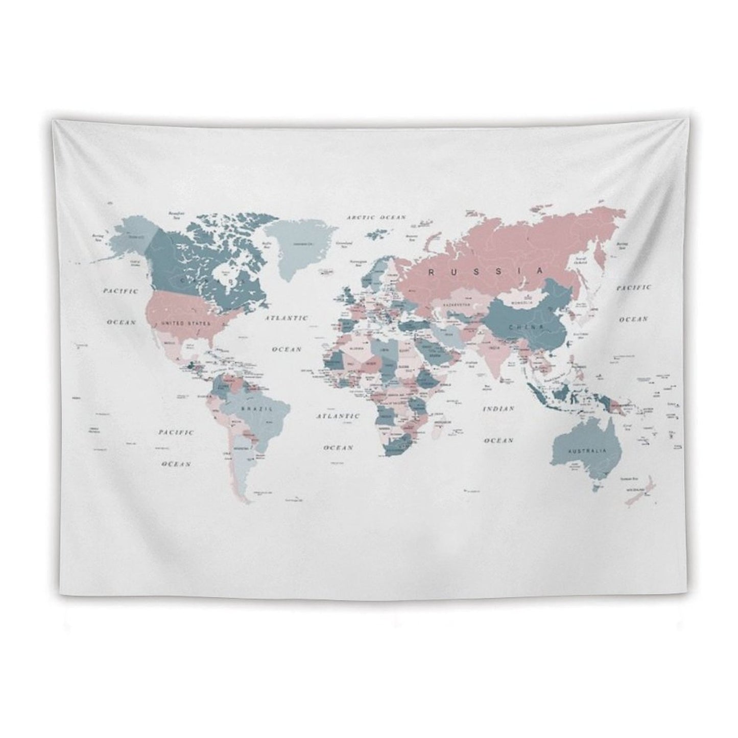 Map of The World in Pink And Blue Tapestry