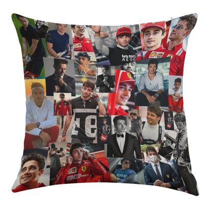 Charles Leclerc Monacan Motorsports Racing Driver Collage Linen Throw Pillow Cover