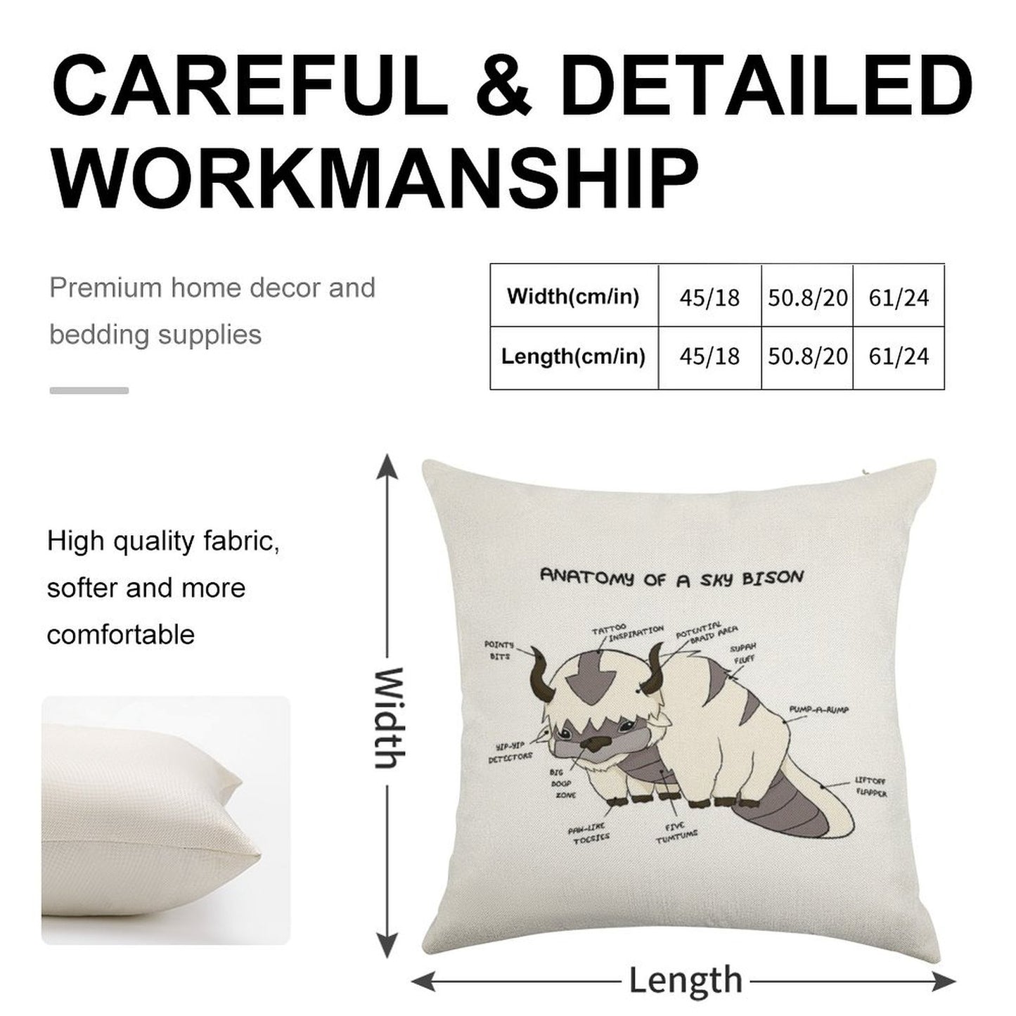 Anatomy of A Sky Bison Linen Throw Pillow Cover