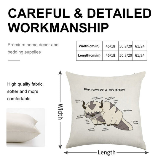 Anatomy of A Sky Bison Linen Throw Pillow Cover