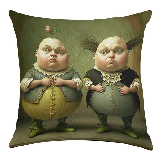 Tweedledee And Tweedledum - The Alice in Wonderland Collection Linen Throw Pillow Cover