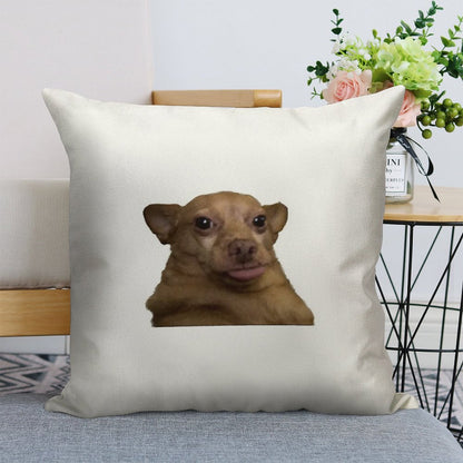 Blep Dog Linen Throw Pillow Cover