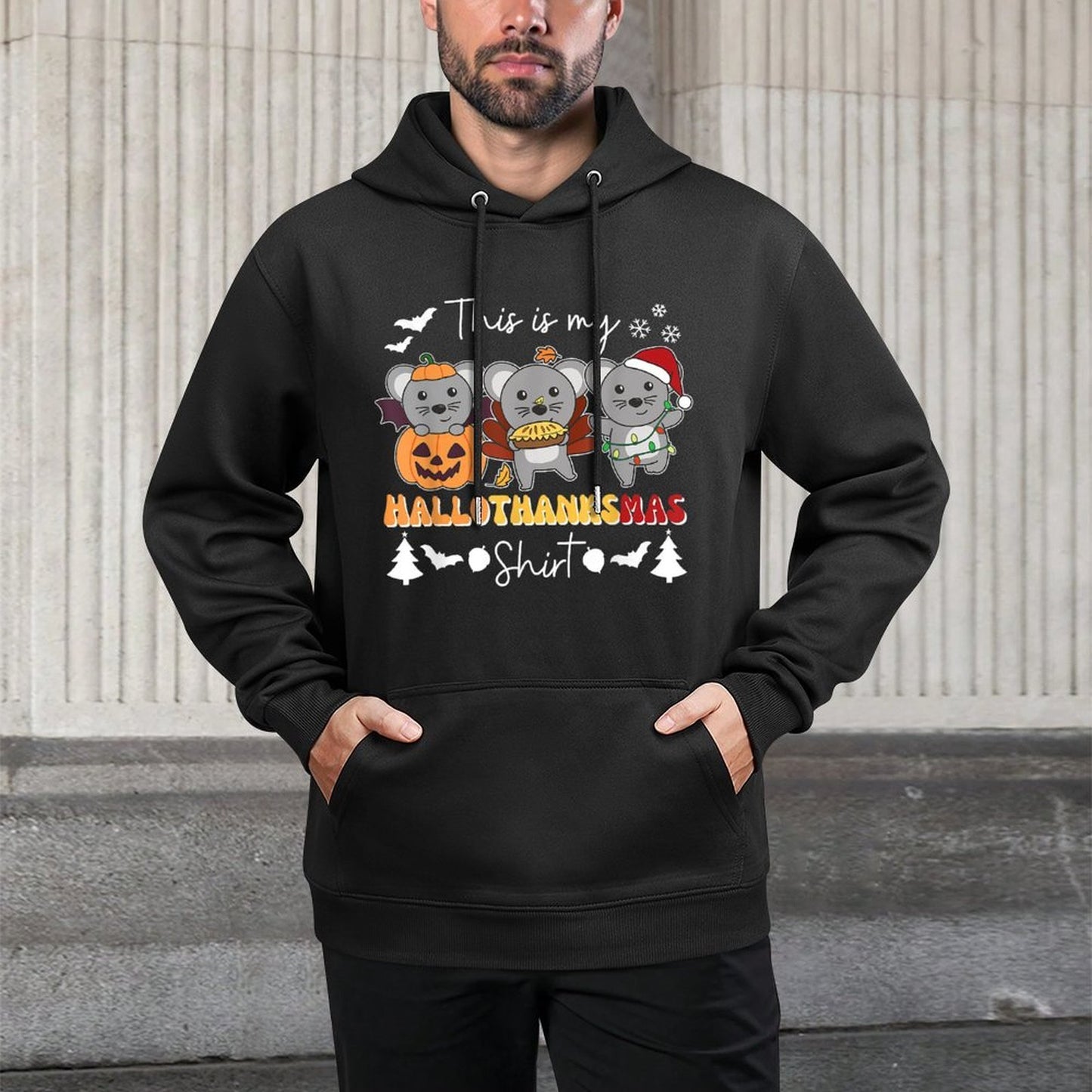 Mouse Christmas Halloween This Is My Hallothanksmas All-Day Comfort Hoodie