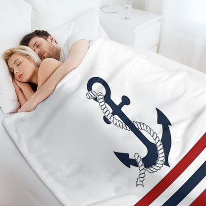 Nautical Blue Anchors with Red, Blue And White Stripes Throw Blanket