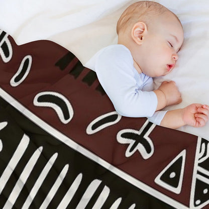 African Mud Cloth with Elephants Throw Blanket