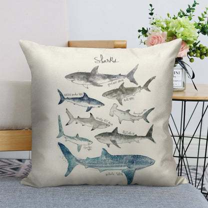 Sharks Linen Throw Pillow Cover