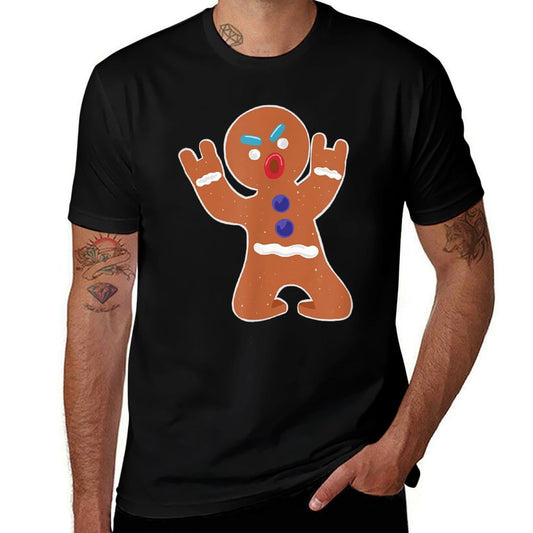 Gingerbread Man Funny Metal Christmas  Wrinkle-resistant T-Shirt