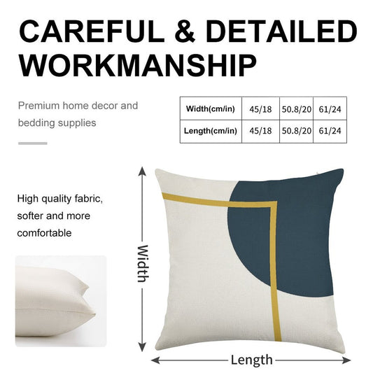 Abstract Geometric Minimalist Navy Blue, Light Mustard Yellow, And White Linen Throw Pillow Cover