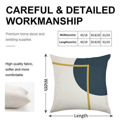 Abstract Geometric Minimalist Navy Blue, Light Mustard Yellow, And White Linen Throw Pillow Cover