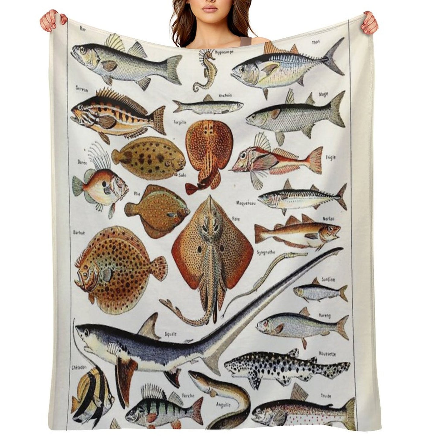 Adolphe Millot - Poissons B - French Vintage Nautical Poster Throw Blanket
