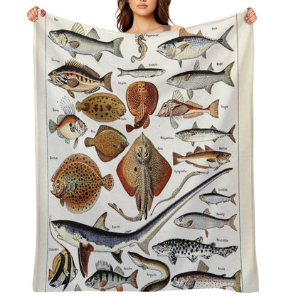 Adolphe Millot - Poissons B - French Vintage Nautical Poster Throw Blanket