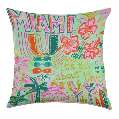 Miami Collage Linen Throw Pillow Cover