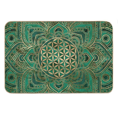 Flower of Life in Lotus - Malachite And Gold Bath Mat