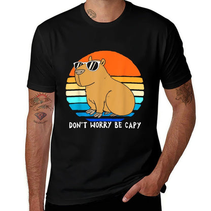Retro Rodent Funny Capybara Dont Be Worry Be Capy  Trendy Pattern T-Shirt