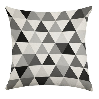 Triangles in Black, Grey And White Linen Throw Pillow Cover