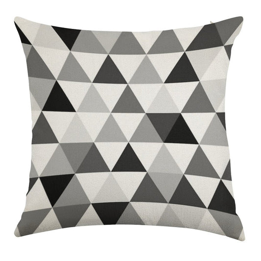 Triangles in Black, Grey And White Linen Throw Pillow Cover