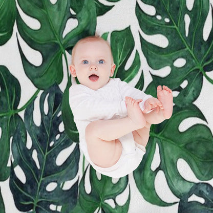 Tropical Monstera Leaves - Dark Emerald Green Throw Blanket