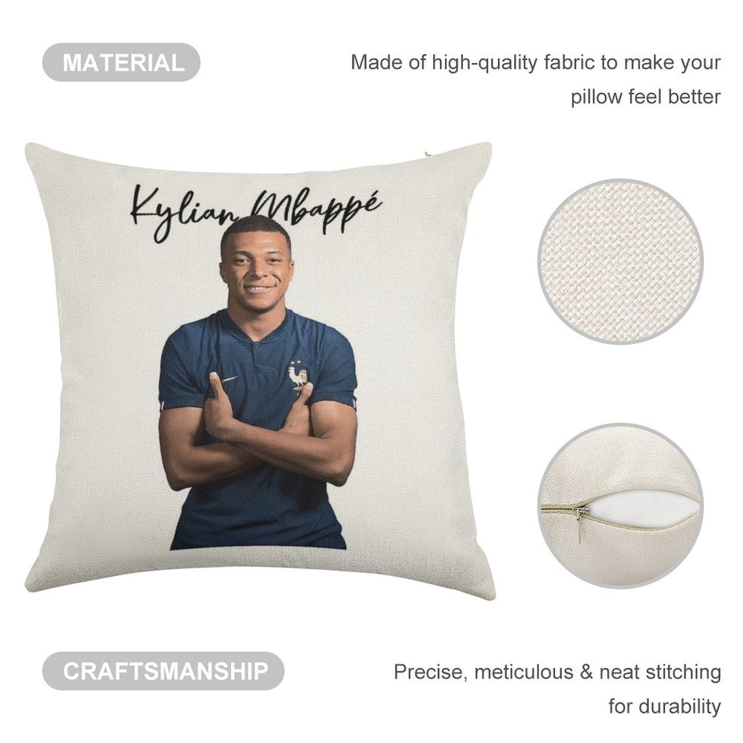 Kylian Mbappe Linen Throw Pillow Cover