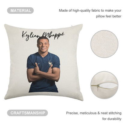 Kylian Mbappe Linen Throw Pillow Cover
