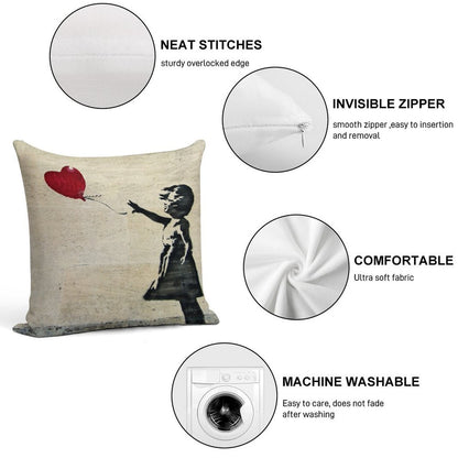 Banksy's Girl with A Red Balloon III Soft Washable Throw Pillow