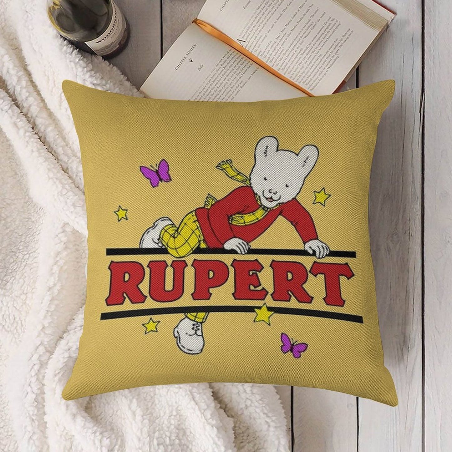 Rupert Bear Linen Throw Pillow Cover