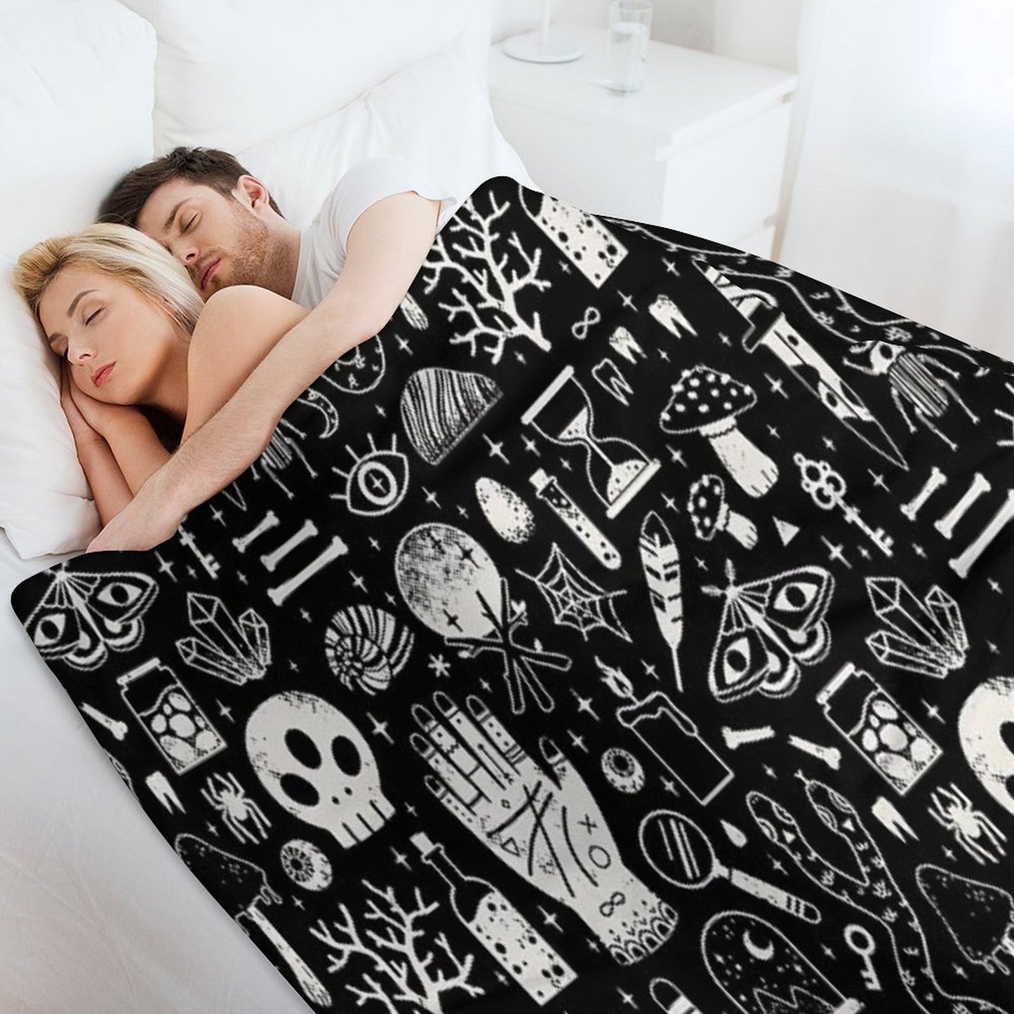 Curiosities Bone Black Throw Blanket