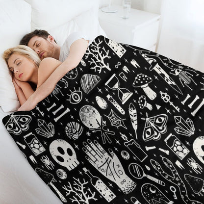 Curiosities Bone Black Throw Blanket