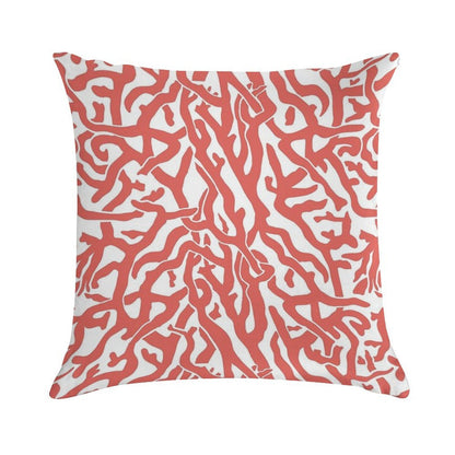 Coral Reef Pattern  Reddish Coral White Coastal Beach House Soft Washable Throw Pillow