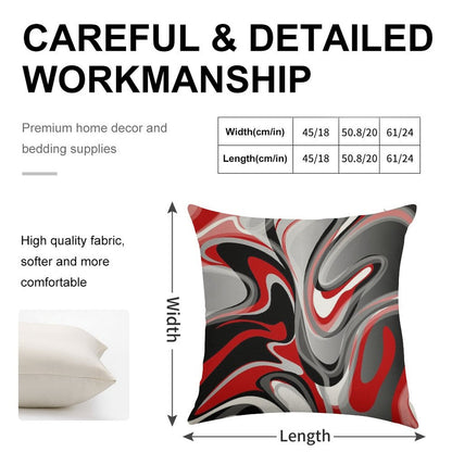 Liquify - Red, Gray, Black, White Linen Throw Pillow Cover