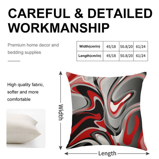 Liquify - Red, Gray, Black, White Linen Throw Pillow Cover