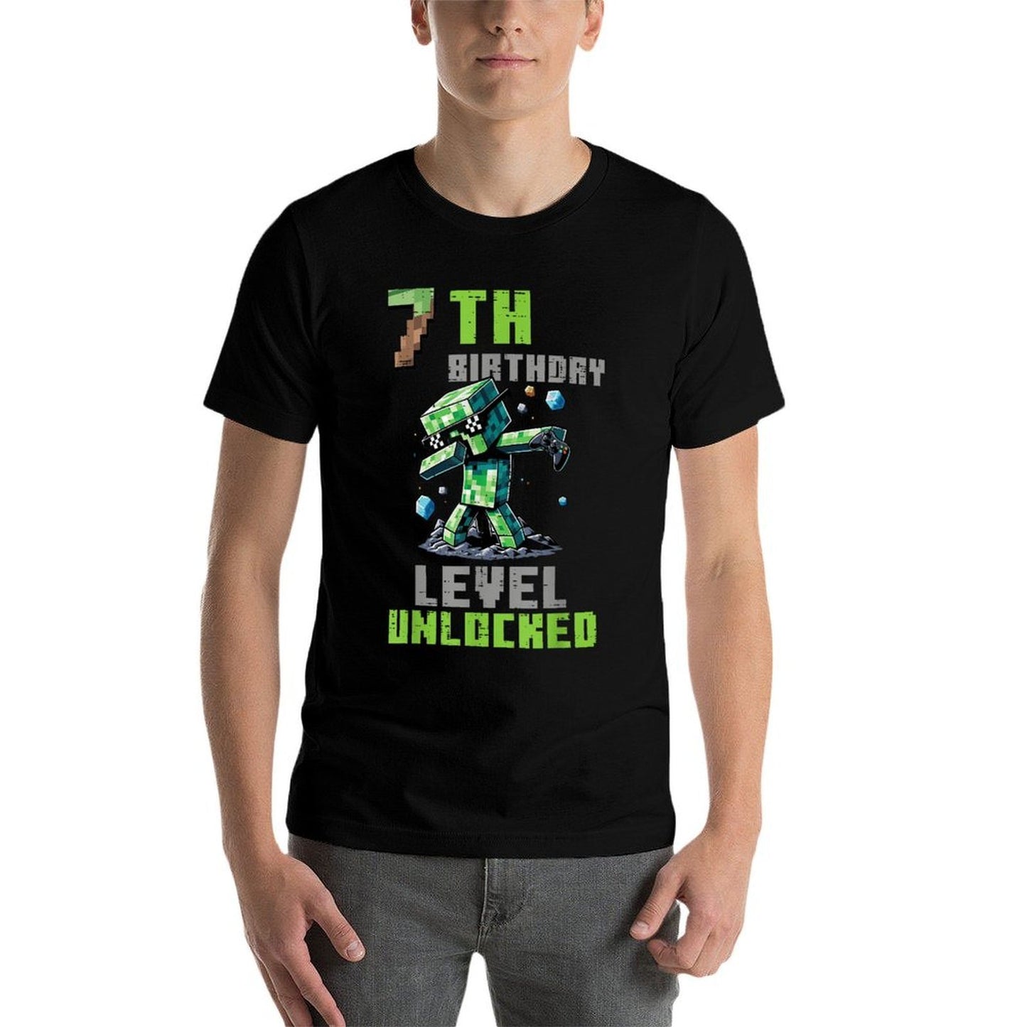 7th Birthday Level Unlocked Pixel Dab 7 Bday Gamer Boys Kids  Graphic-printed T-Shirt