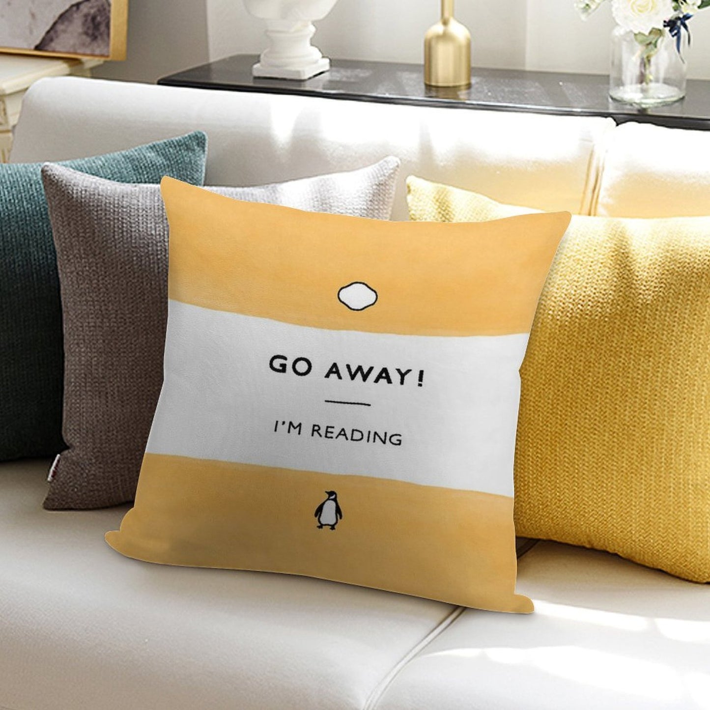 Go Away! I'm Reading - Penguin Classic Book - Book Lover, Book Quote Soft Washable Throw Pillow